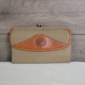 Vintage Dooney & Bourke Tan and Brown Leather Clutch Wallet